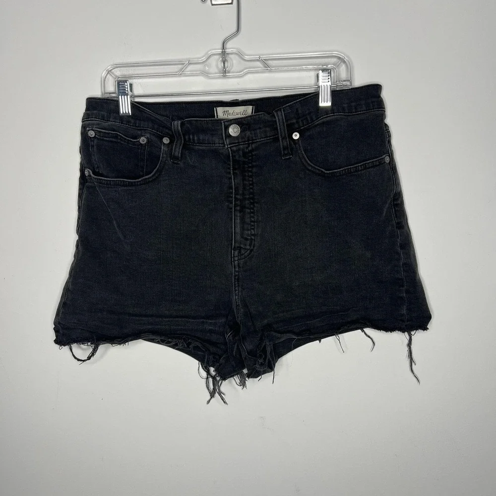 Madewell High Rise Jean Shorts Womens 32‎ Black Cutoff Frayed Stretch Denim